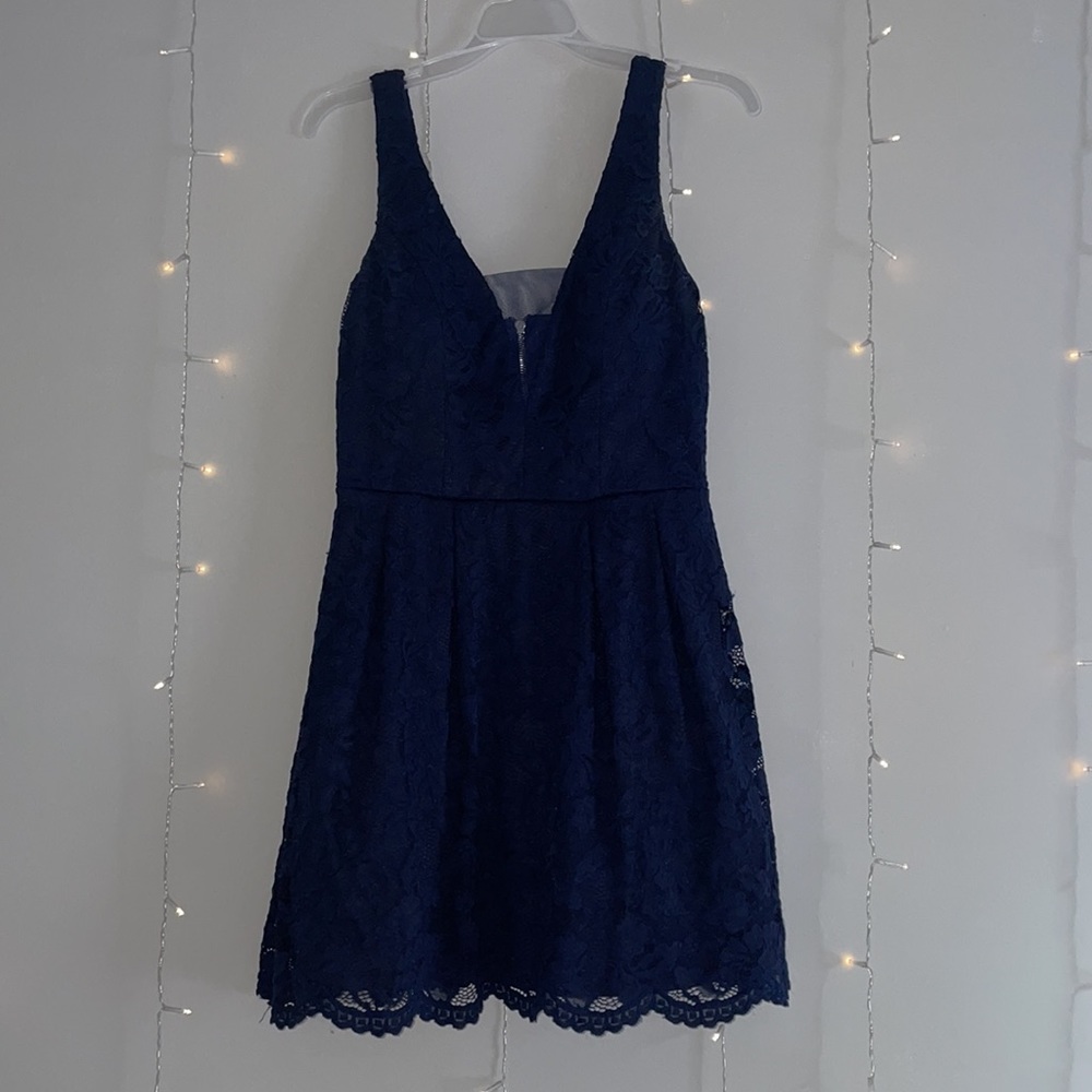 Juniors Navy/Floral Lace dress